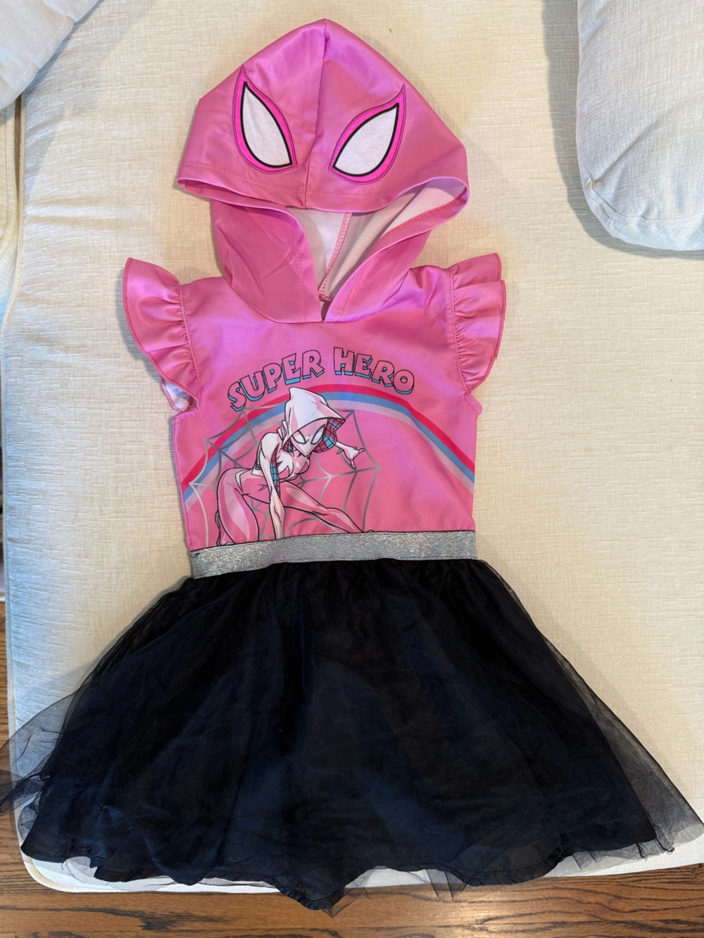 Marvel Ghost Spidey Black Tulle Skirt, Silver Sparkle Waistband Hooded Costume